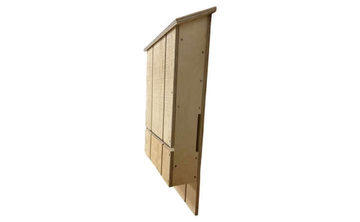 Side view of Wildlife Control Supplies' 4-chamber bat house